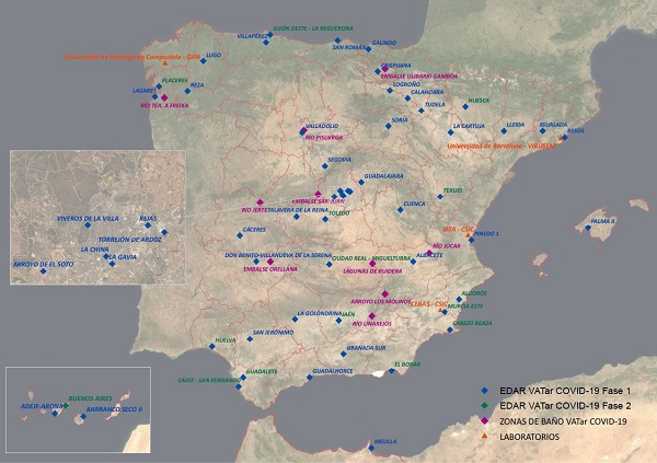 Localizaciones del proyecto estatal para la vigilancia de la alerta temprana del COVID19 en aguas residuales (Haga clic para ampliar)