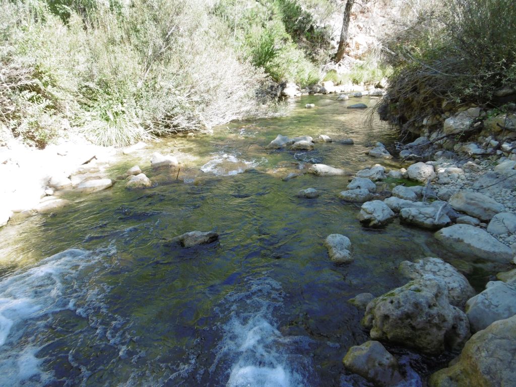 Bloques de piedras en el cauce de la reserva natural fluvial Río Tus