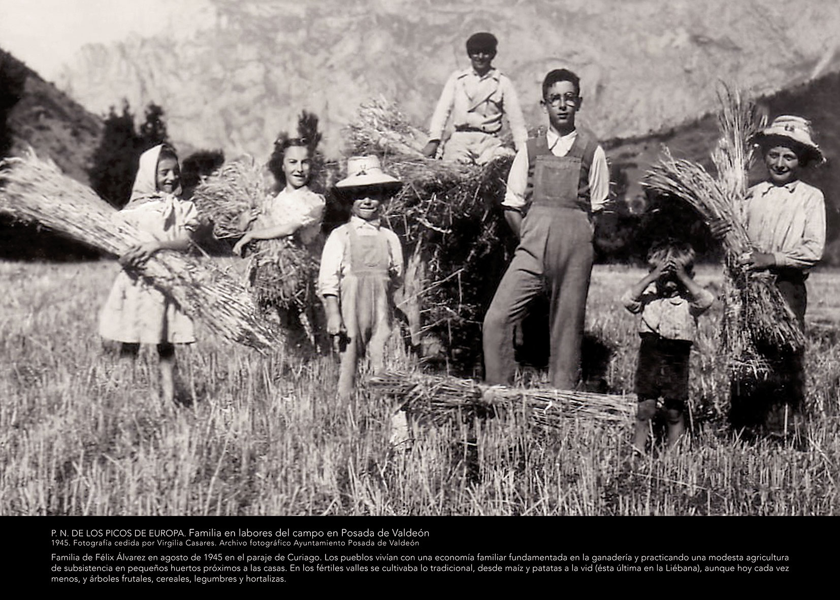 Panel Picos 5 - Familia en labores del campo en Posada de valdeón